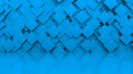 Aufkleber - 3d rendering wall of many blue cubes located at different levels in a blue studio. Computer generated abstract background.