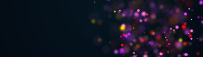 Poster - Computer generated plenty of multi colored spots big and small with bokeh on a black background. Widescreen 3d rendering
