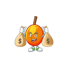 Wall Mural - With money bag jocote fruit with character cartoon mascot.