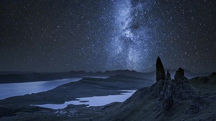 Wall Mural - Milky way over Old Man of Storr at night, Scotland,UK