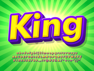 Poster - cartoon text effect with pop design style, shine green sun burst background, colorful logotype alphabet, game logo and product headline font