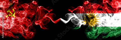 Foto  Communist vs Kurdistan, Kurdish abstract smoky mystic flags placed side by side