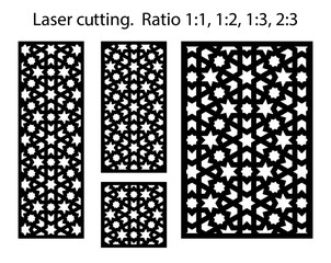 Poster - Laser pattern. Set of decorative vector panels for laser cutting. Template for interior partition in arabesque style. Ratio 1:1,1:2,1:3,2:3