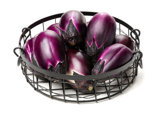 Fresh eggplant on white background.