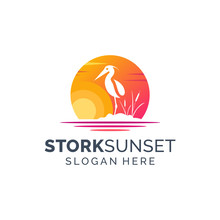 Stork Sunset Logo Vector Illustration