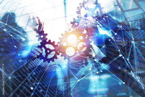 Cuadros en Lienzo Business team connect pieces of gears