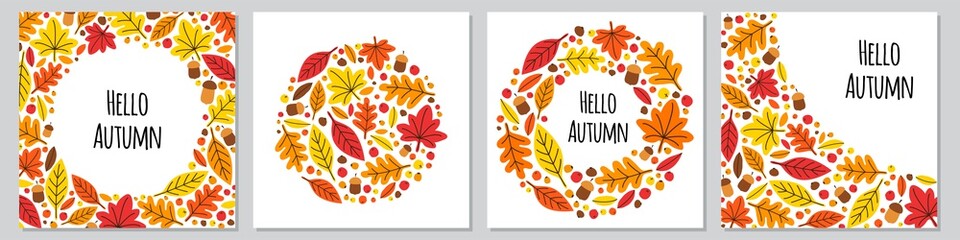 Cute set of botanical hand drawn Autumn Leaves backgrounds