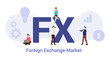 fx foreign exchange market concept with big word or text and team people with modern flat style - vector