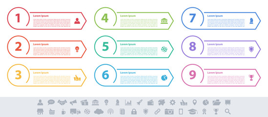 Wall Mural - Infographic design business concept vector illustration with 9 steps or options or processes represent work flow or diagram or web button banner