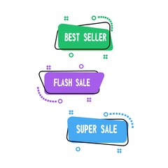 Wall Mural - Flat linear promotion ribbon banner, scroll, price tag, sticker, badge, poster. Vector illustration