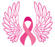 Pink ribbon with angel wings. Breast Cancer Awareness Ribbon. Vector illustration for breast health.