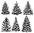 Set of Christmas trees. Collection of black and white Christmas trees. Vector illustration for children. Tattoo.