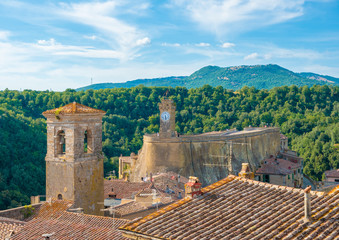 Wall Mural - Sorano (Italy) - An ancient medieval hill town hanging from a tuff stone in province of Grosseto, Tuscany region, know as the Little Matera.