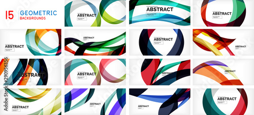 Fotomural Set of geometric waves, circles and stripes on white background