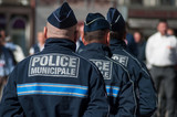 Fototapeta  -  Portrait of policemen standing on the main place during  the Thirtieth anniversary ceremony of the creation of the municipal police