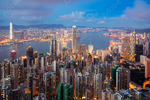 Hong Kong in Kowloon area skyline view from Victoria Peak in Hong Kong Poster Mural XXL