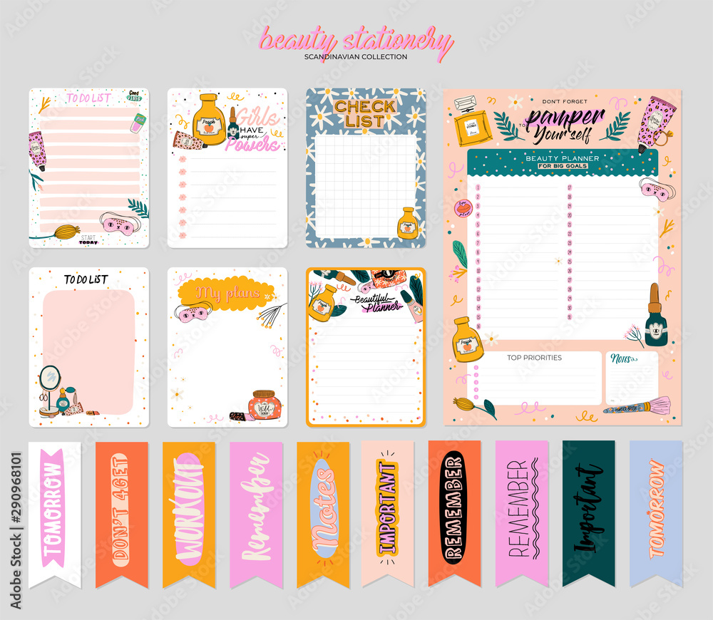 Collection of weekly or daily planner, note paper, to do list, stickers ...
