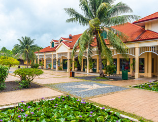 Facade of the city shopping center, Raiatea island, French Polynesia.