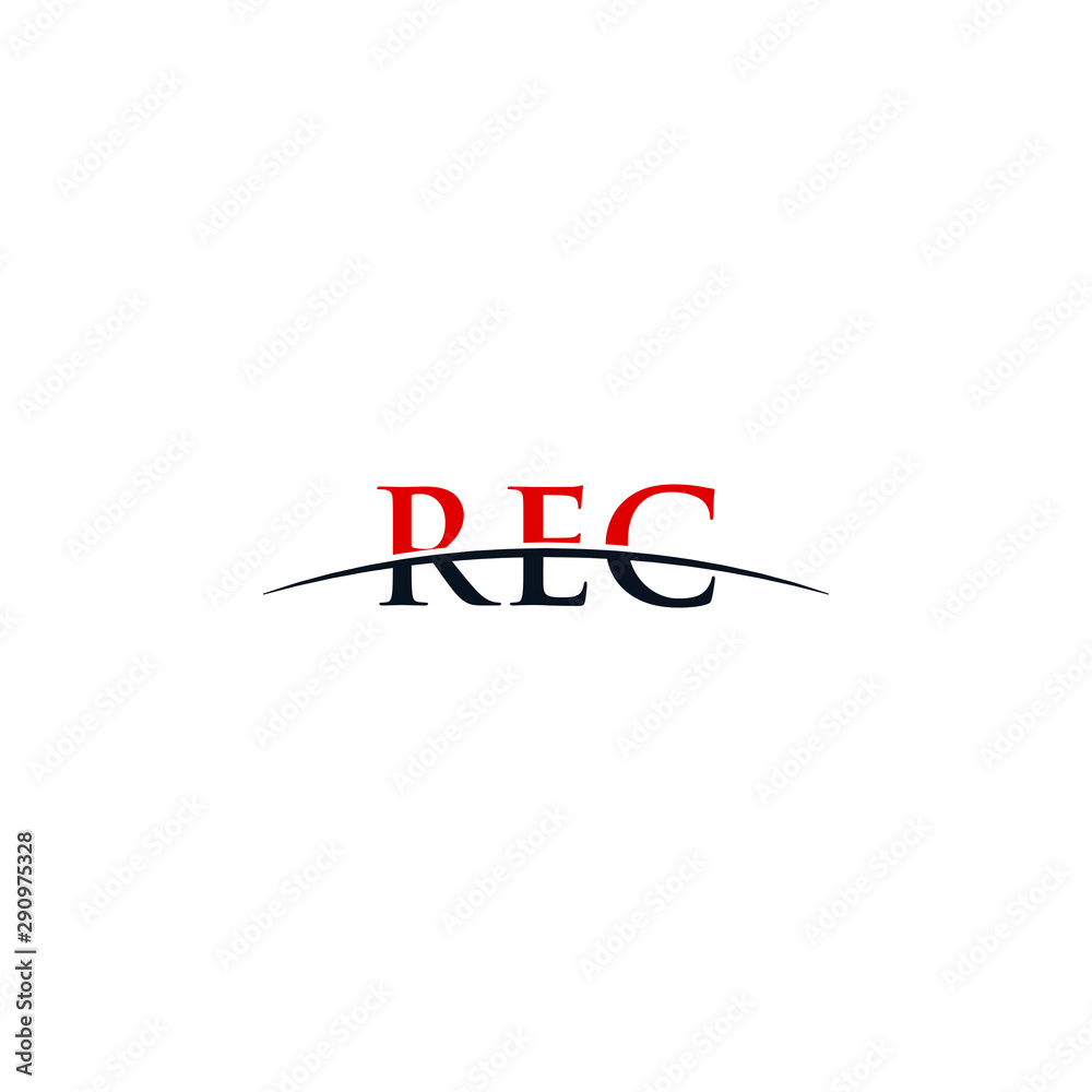Initial letter REC, overlapping movement swoosh horizon logo company ...