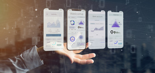 Poster - Application interface UI on a smartphone - 3d rendering