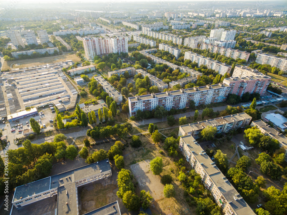 Aerial view to residential area in Kharkiv, Ukraine - obrazy, fototapety, plakaty 