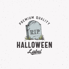Wall Mural - premium vintage style halloween logo or label template. hand drawn tomb stone sketch symbol and retr