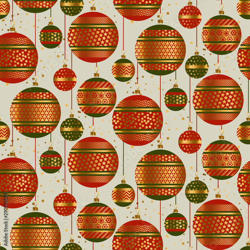 Christmas green and red geometric baubles seamless pattern