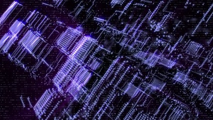 Fototapete - Futuristic 3D Footage Virtual Reality Hologram Rendering Network Communication Concept. 4K Motion Graphic Scifi Future Construction Technology Data Fly Through Background.