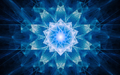 Aufkleber - fantastic abstract symmetrical flower with petals consisting of a variety of geometric shapes of different colors on a black background