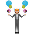 © lar01joka - Young man with balloons, windmills and cotton candy. Kidult conceptual illustration - Vector
