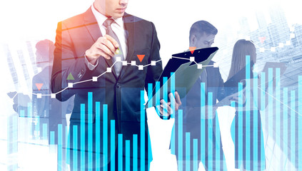 Poster - CEO with contract in city, team and graphs