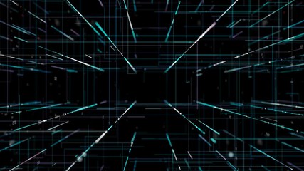 Poster - Data cables. A flying through digital data tunnel, made of digital nodes and connection paths.