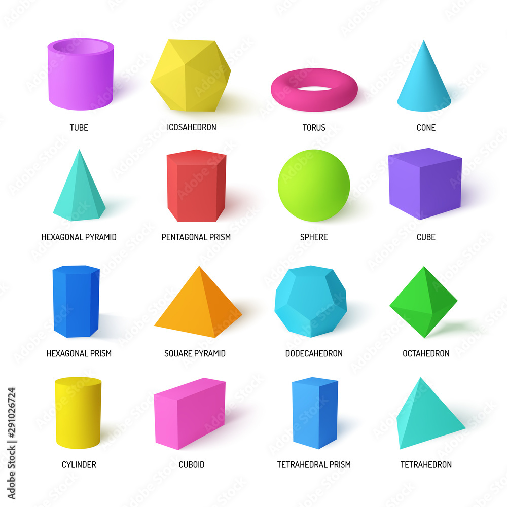 Basic Stereometry Shapes Realistic Color Set Stock Vector | Adobe Stock
