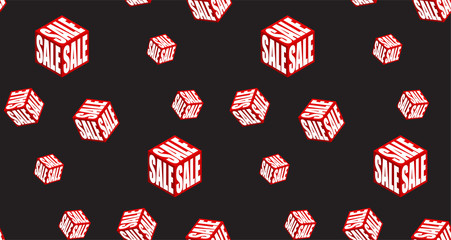 Poster - Red symbol sale tag vector. Sales pattern seamless geometric cube.