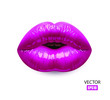 Fuchsia sexy female lips isolated on a white background, an air kiss, beautiful lips, beauty, fuchsia lipstick, cosmetics. 3D effect. Vector EPS10