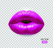 Fuchsia sexy female lips isolated on a transparent background, an air kiss, beautiful lips, beauty, fuchsia lipstick, cosmetics. 3D effect. Vector EPS10