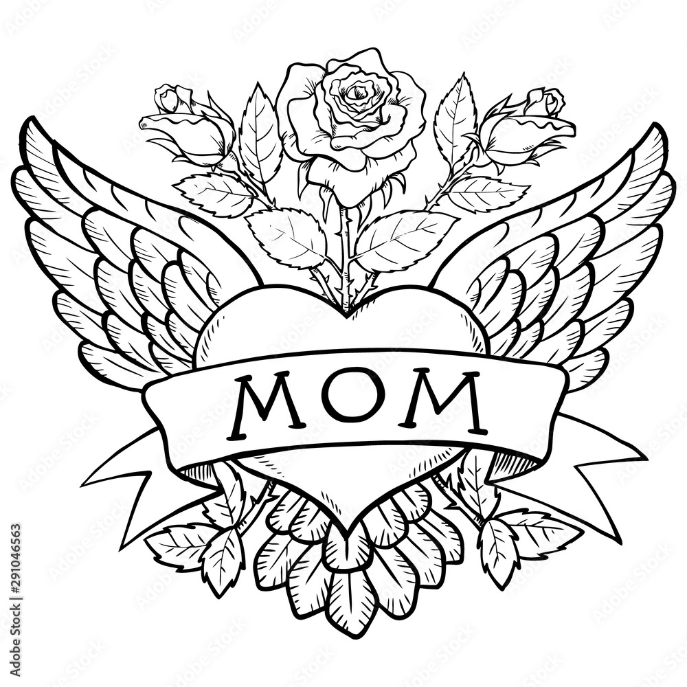 Black & White Mom Heart Tattoo Idea