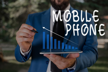 Poster - word writing text mobile phone. business photo showcasing a handheld device used to send receive cal