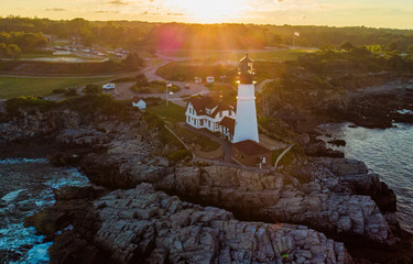Wall Mural - Cape Elizabeth lighthouse aerial view