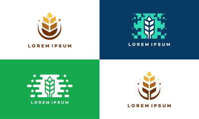 Set of Wheat Agriculture Industry logo symbol icon, Wheat Tech Pixel logo designs, Luxury Grain logo