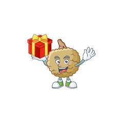 Sticker - Bring gift marolo fruit cartoon character mascot style.