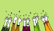 hand drawn of Hands clapping. applause and thumbs up gestures. cartoon style. vector illustration