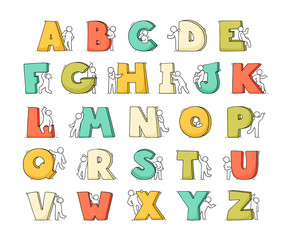 Poster - sketch little people with letters