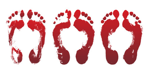 Fototapeta set of bloody red horror foot prints. mark human leg, dirty grunge foot print. design element for halloween decoration.