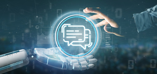 Poster - Cyborg hand holding a message icon
