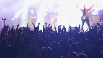 Wall Mural - Crowd of fans are cheering at open-air rock concert