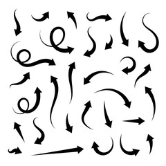 Poster - Vector arrows collection isolated on white background. Flat arrows icons set circle, up, curly, straight and twisted.