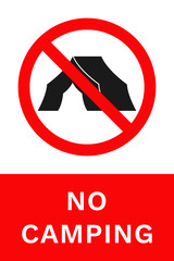 Sticker - NO CAMPING sign. Vertical banner. Vector.