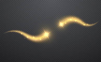 Wall Mural - gold sparkling wave particles. glowing star dust, christmas lights.