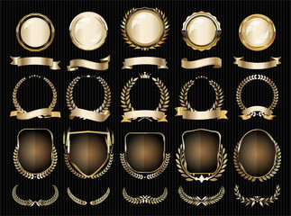 Wall Mural - Collection of luxury golden design elements badges labels and laurels 